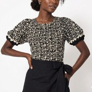 CLEOBELLA 100% Organic Cotton Roberta Top Size Medium Paseo Black Tan Smocked